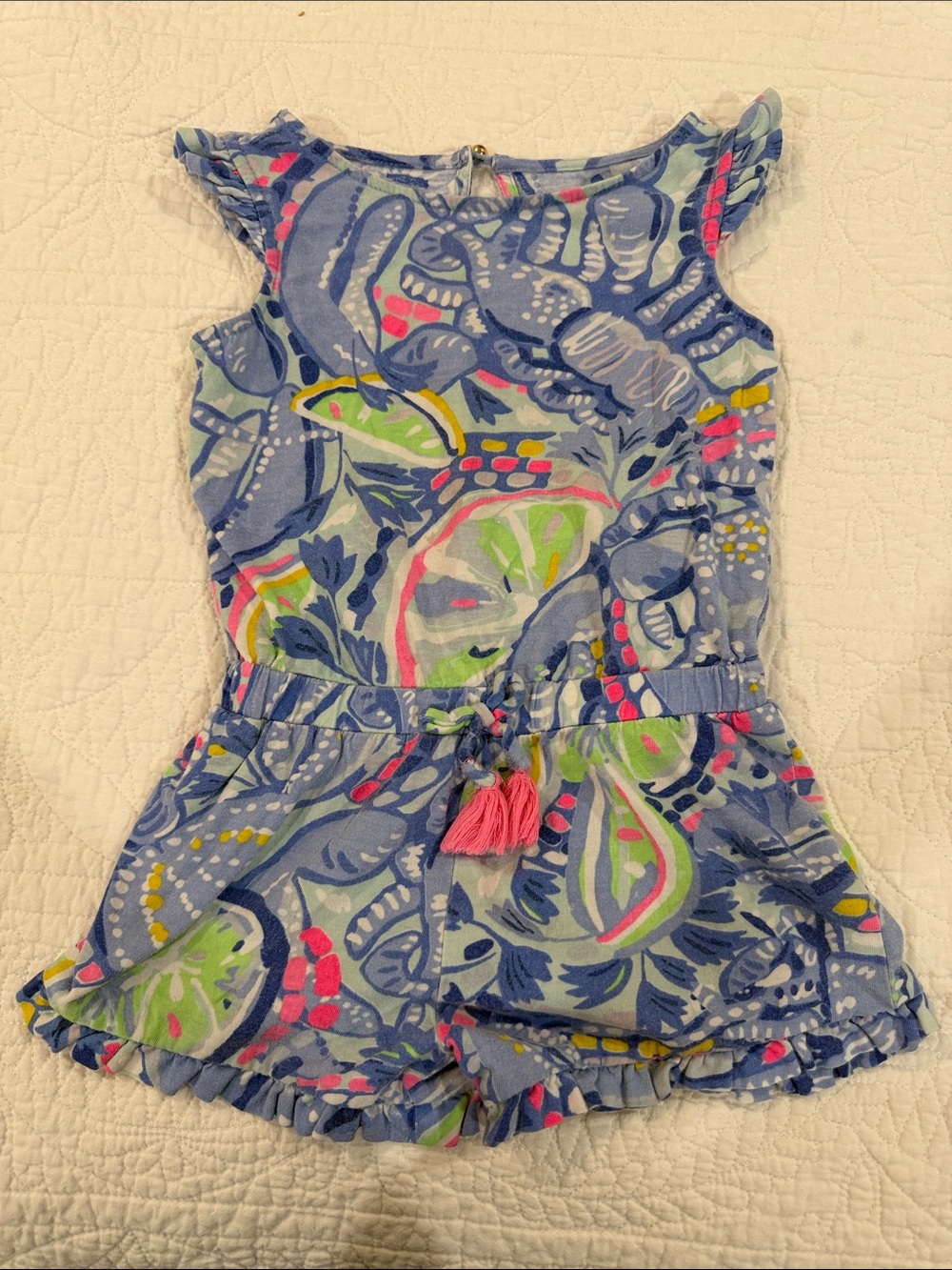 Lilly Pulitzer Girls Blue Floral Citrus Print One-Piece Romper